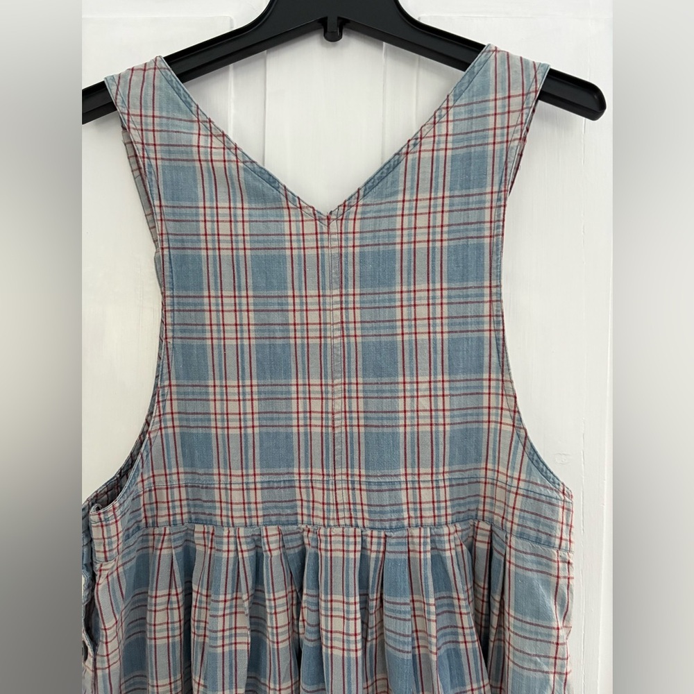 Vintage Compagnie Internationale Express Cotton Plaid Pinafore Dress M Red Blue - Picture 5 of 12